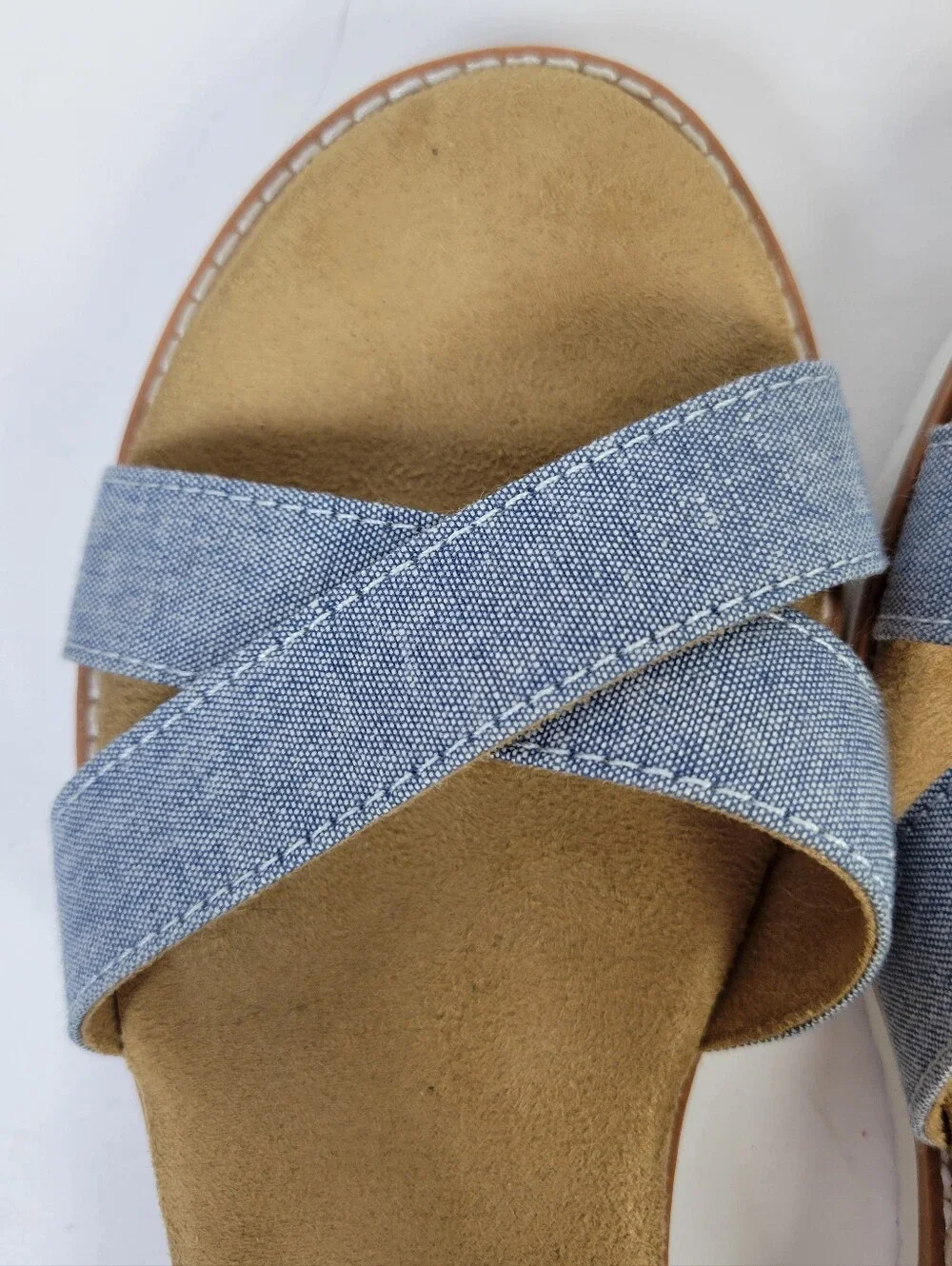 Sketchers Bob Denim Criss Cross Ankle Strap Espadrille Wedge Sandals Boho Chic